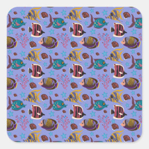 Patroon waterdieren   leven onder water 8 vierkante sticker