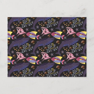 Patroon waterdieren   leven onder water in de ocea briefkaart