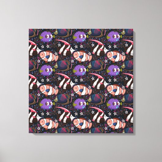 Patroon waterdieren | leven onder water in de ocea canvas afdruk (Voorkant)