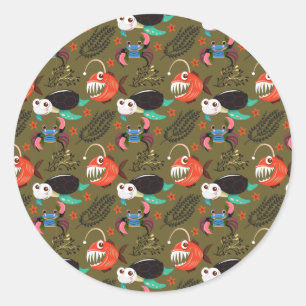 Patroon waterdieren leven onder water in de ocea ronde sticker