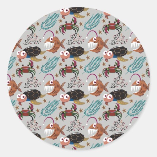 Patroon waterdieren | leven onder water in de ocea ronde sticker (Voorkant)