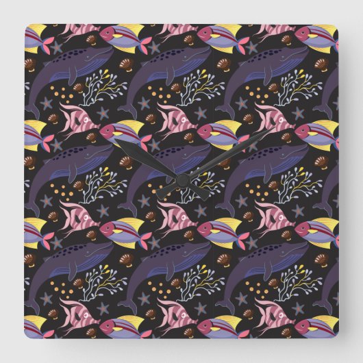 Patroon waterdieren | leven onder water in de ocea vierkante klok (Voorkant)