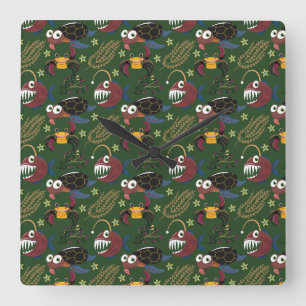 Patroon waterdieren   leven onder water in de ocea vierkante klok