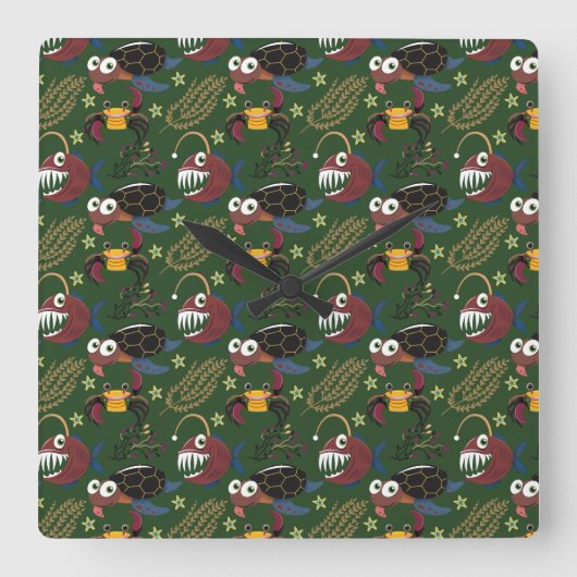 Patroon waterdieren | leven onder water in de ocea vierkante klok (Voorkant)