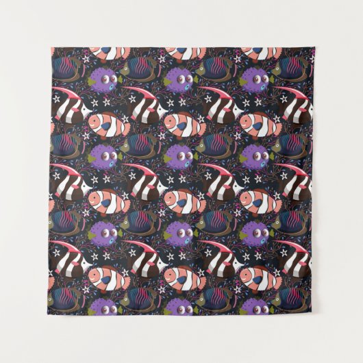 Patroon waterdieren | leven onder water in de ocea wandkleed (Voorkant)