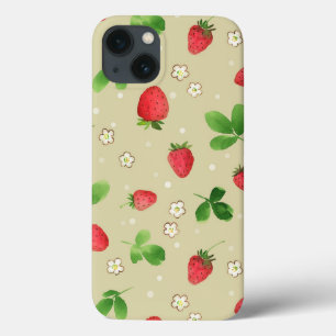 patroon waterverf aardbeien iPhone 13 hoesje