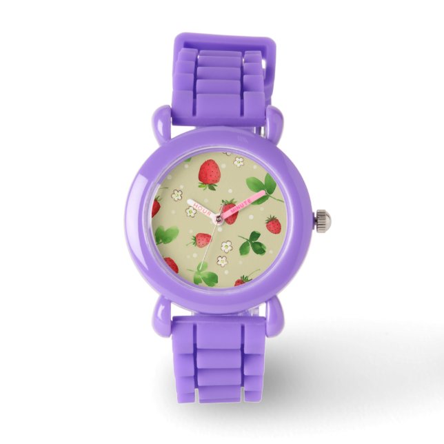 patroon waterverf aardbeien horloge (Voorkant)
