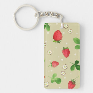 patroon waterverf aardbeien sleutelhanger