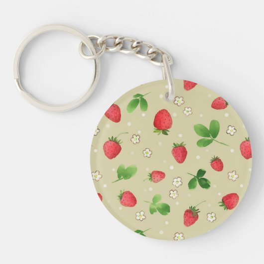 patroon waterverf aardbeien sleutelhanger (Voorkant)