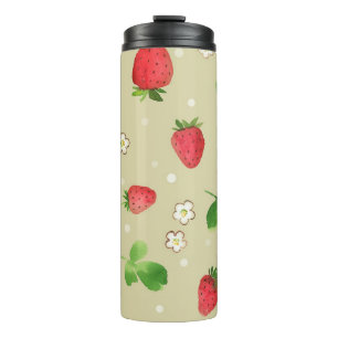 patroon waterverf aardbeien thermosbeker