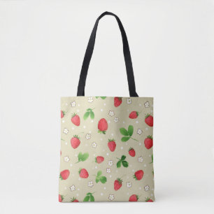 patroon waterverf aardbeien tote bag