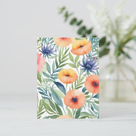 Patroon waterverf bloemen briefkaart (Staand voorkant)