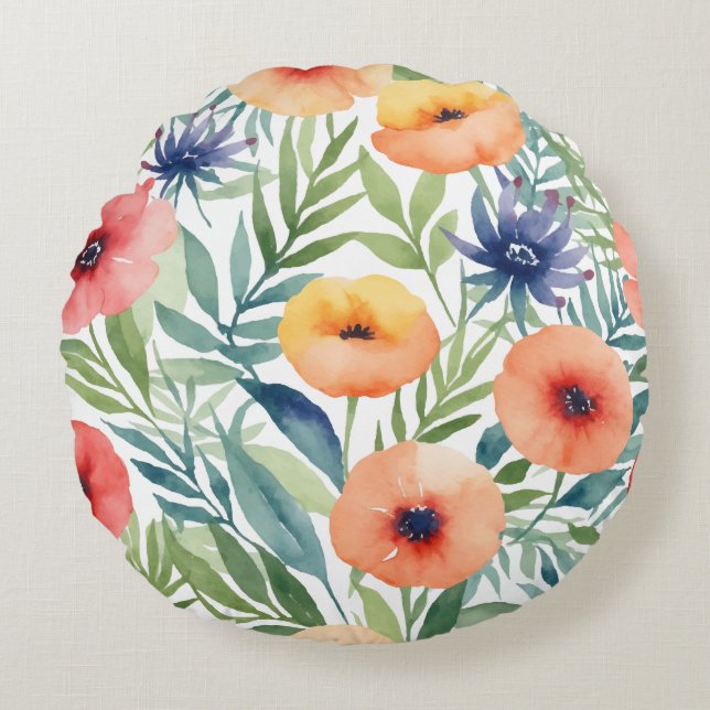 Patroon waterverf bloemen rond kussen (Voorkant)