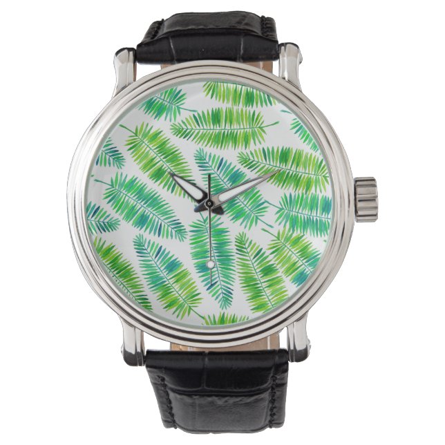 patroon waterverf palmbladeren horloge (Voorkant)