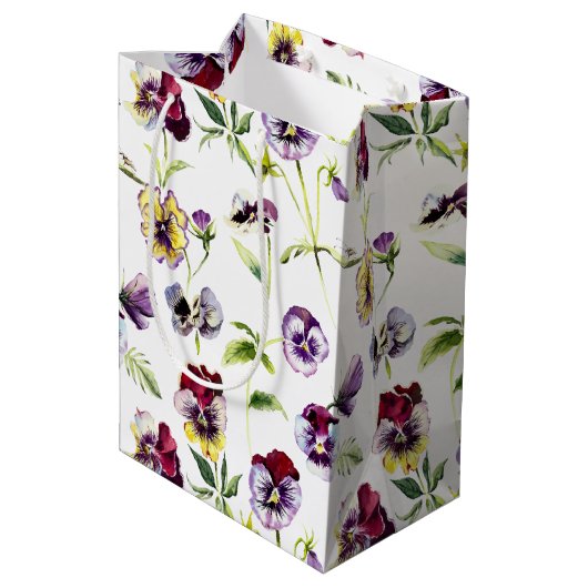Patroon  Waterverf Pansies Medium Cadeauzakje (Achterkant Gekanteld)