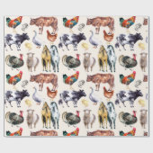 Patroon waterverf van landbouwhuisdieren cadeaupapier (Vlak)
