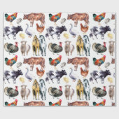 Patroon waterverf van landbouwhuisdieren cadeaupapier (Vlak)