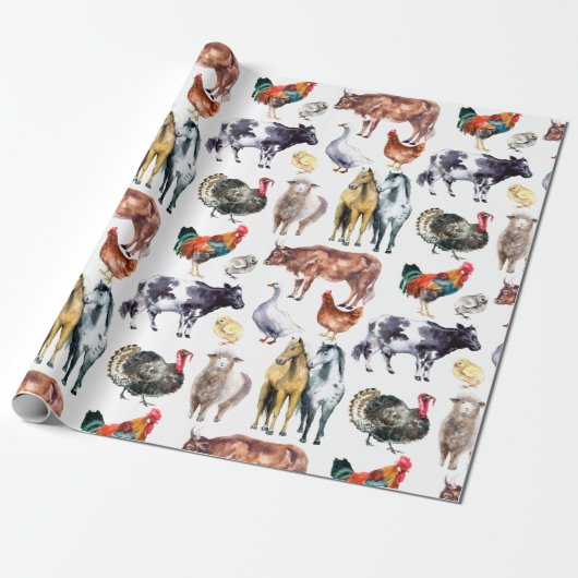 Patroon waterverf van landbouwhuisdieren cadeaupapier (Uitgerold)