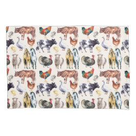 Patroon waterverf van landbouwhuisdieren kussensloop