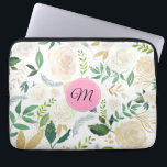 Patroon waterverven Witte en beige Rozen Laptop Sleeve<br><div class="desc">Elegant modern waterverf wit en beige rozen naadloos.</div>