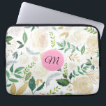 Patroon waterverven Witte en beige Rozen Laptop Sleeve<br><div class="desc">Elegant modern waterverf wit en beige rozen naadloos.</div>