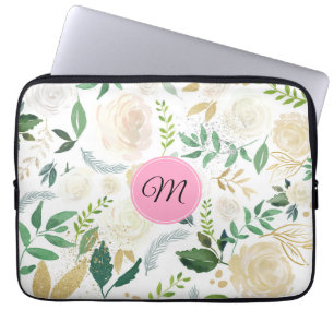 Patroon waterverven Witte en beige Rozen Laptop Sleeve