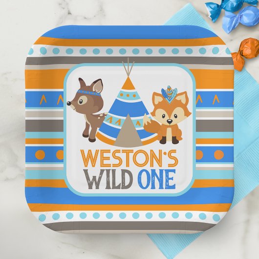 Patroon Wild One Boy Eerste Verjaardag Papieren Bordje