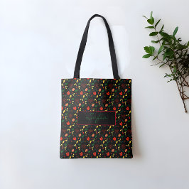 Patroon wilde bloemen rode klaproos zwarte canvas tote bag