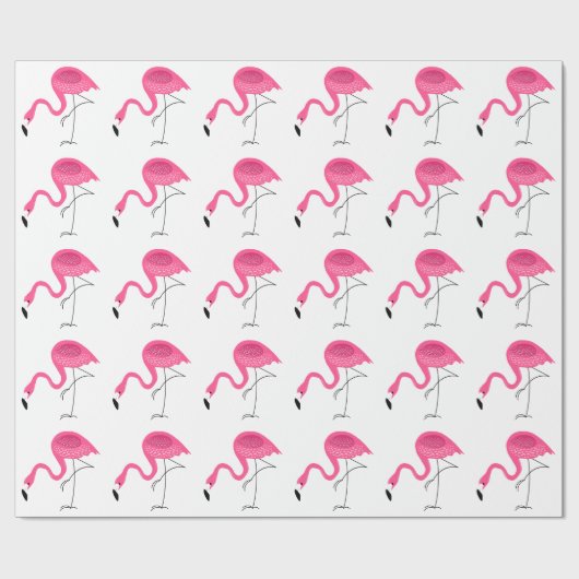 Patroon wit en roze flamingos cadeaupapier (Vlak)