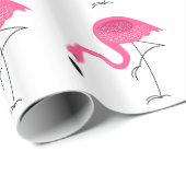 Patroon wit en roze flamingos cadeaupapier (Rol Hoek)