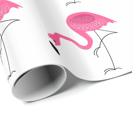 Patroon wit en roze flamingos cadeaupapier (Rol Hoek)