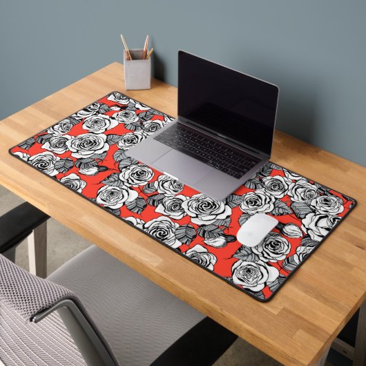 patroon witte rozen bureaumat (Kantoor 2)