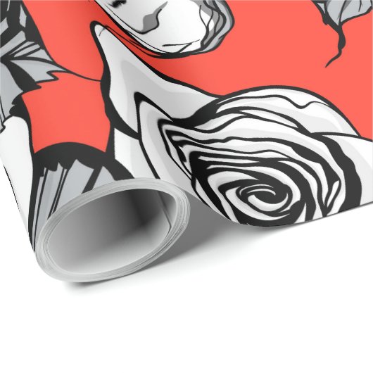 patroon witte rozen cadeaupapier (Rol Hoek)