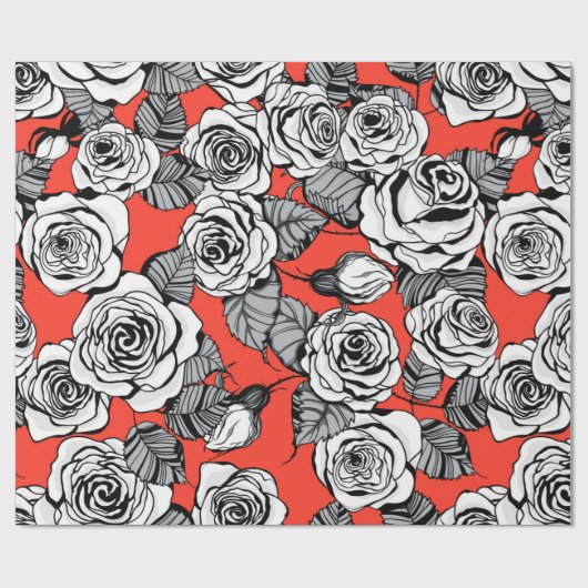 patroon witte rozen cadeaupapier (Vlak)