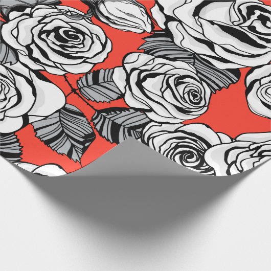 patroon witte rozen cadeaupapier (Hoek)