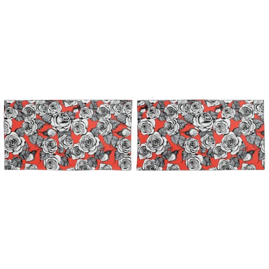 patroon witte rozen kussensloop (Voorkant-Set)