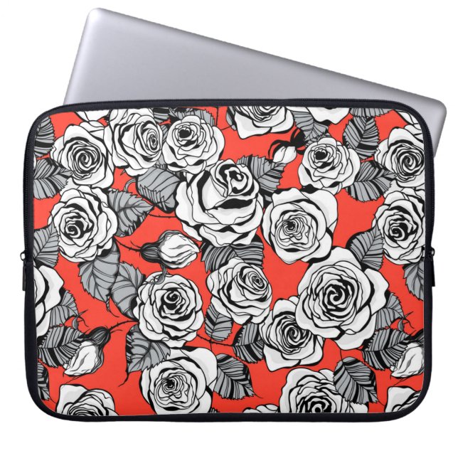 patroon witte rozen laptop sleeve (Voorkant)