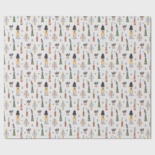  patroon Xmas boom grijs en groen schattig Cadeaupapier (Vlak)