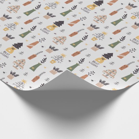  patroon Xmas boom grijs en groen schattig Cadeaupapier (Hoek)