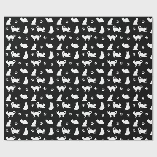 Patroon zwart-wit katten en verf afdrukken cadeaupapier (Vlak)