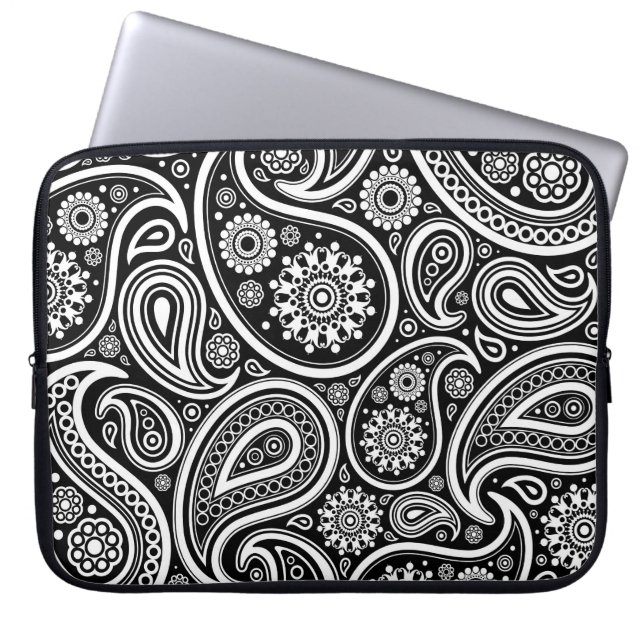 Patroon zwart/wit Retro Paisley Laptop Sleeve (Voorkant)