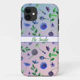 Patroonblauw bloemen iPhone Case