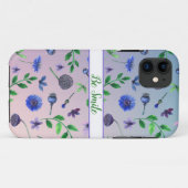 Patroonblauw bloemen iPhone Case (Achterkant (horizontaal))