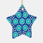 Patroonblauw en witte kerstcirkel keramisch ornament (Rechts)