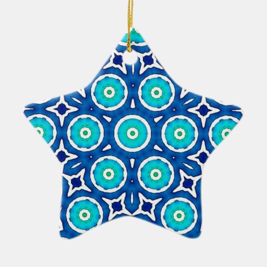 Patroonblauw en witte kerstcirkel keramisch ornament (Voorkant)