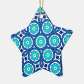 Patroonblauw en witte kerstcirkel keramisch ornament (Links)