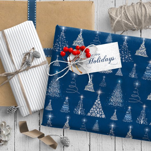 Patroonblauw ID844 voor kerstbomen Cadeaupapier