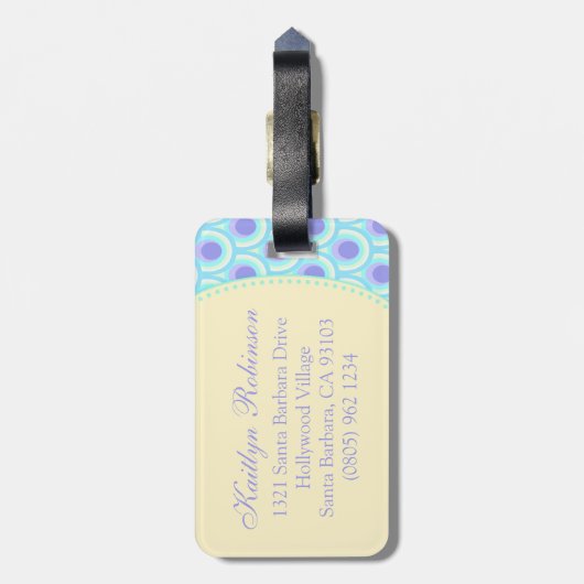 Patroonblauw paars bagagelabel (Achterkant verticaal)