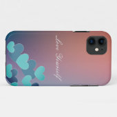 Patroonblauwe harten iPhone Case (Achterkant (horizontaal))