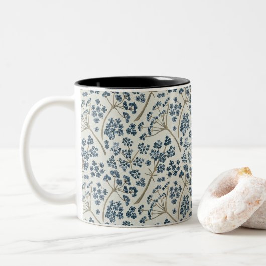 Patroonblauwe Waterverf Stem Caraway Tweekleurige Koffiemok (Met donut)